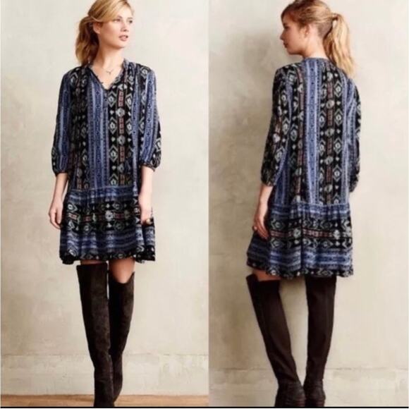 Anthropologie Holding Horses Dress Womens Medium Blue Boho Prairie Winter Moon - Picture 4 of 13